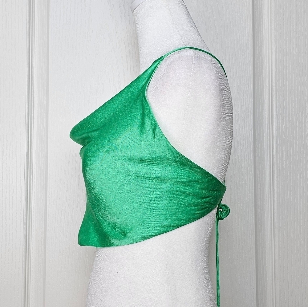 Zara Women's Satin Effect Cropped Green Halter Top, MEDIUM - Picture 4 of 14